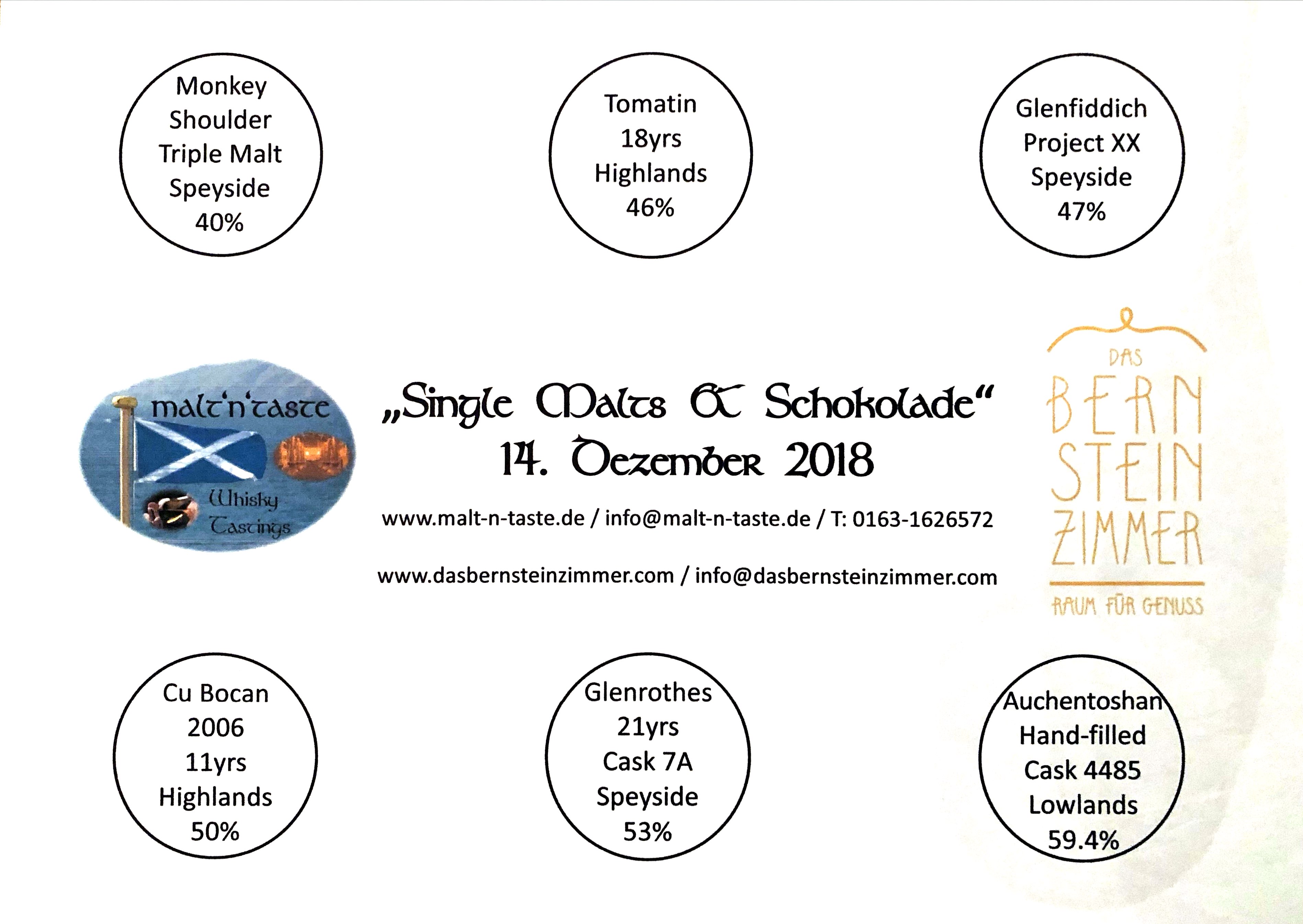 Tasting: Single Malt und Schokolade Dezember 2018